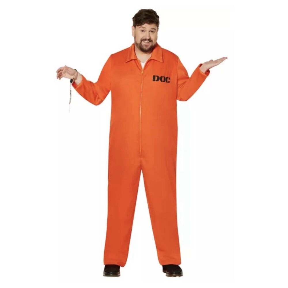 Spirit Halloween Escaped Convict Jail Jumpsuit costume Adult PLUS 3XL Orange